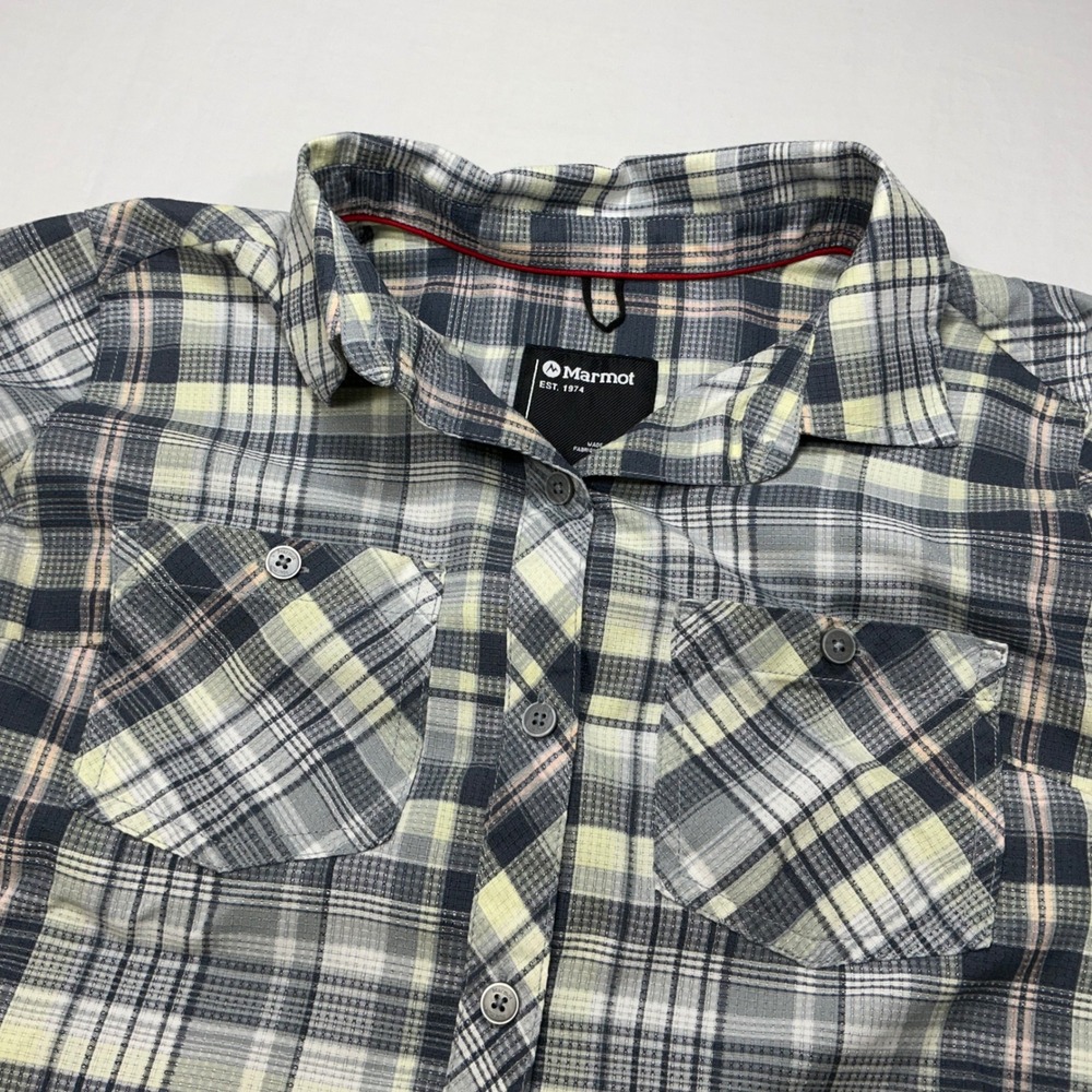 Marmot Womens Small Gray Plaid‎ Flannel Shirt Button Up Long Sleeve Lightweight
